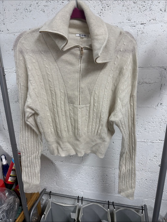 Sweaters - Zip-Front Cable Knit Sweater - Cream 100% Cashmere Size Medium NWOT